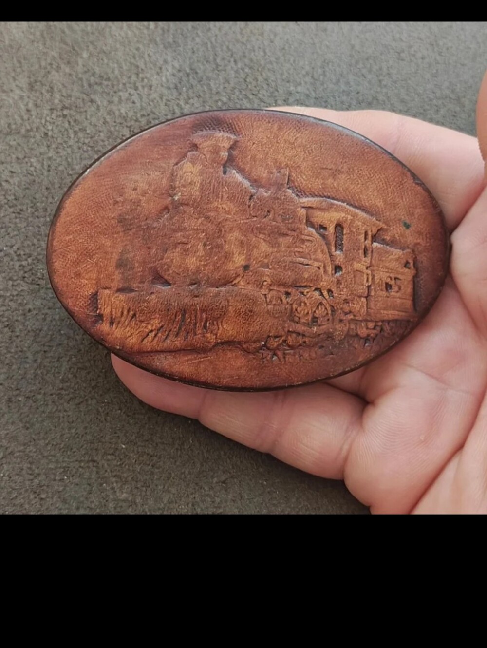 1987 Leather Expressions Steam Locomotive Train Belt Buckle